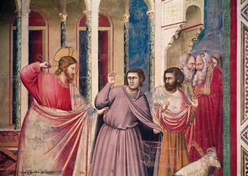 Jesus Chasing the Merchants from the Temple, detail of Christ and Two Merchants (detail)